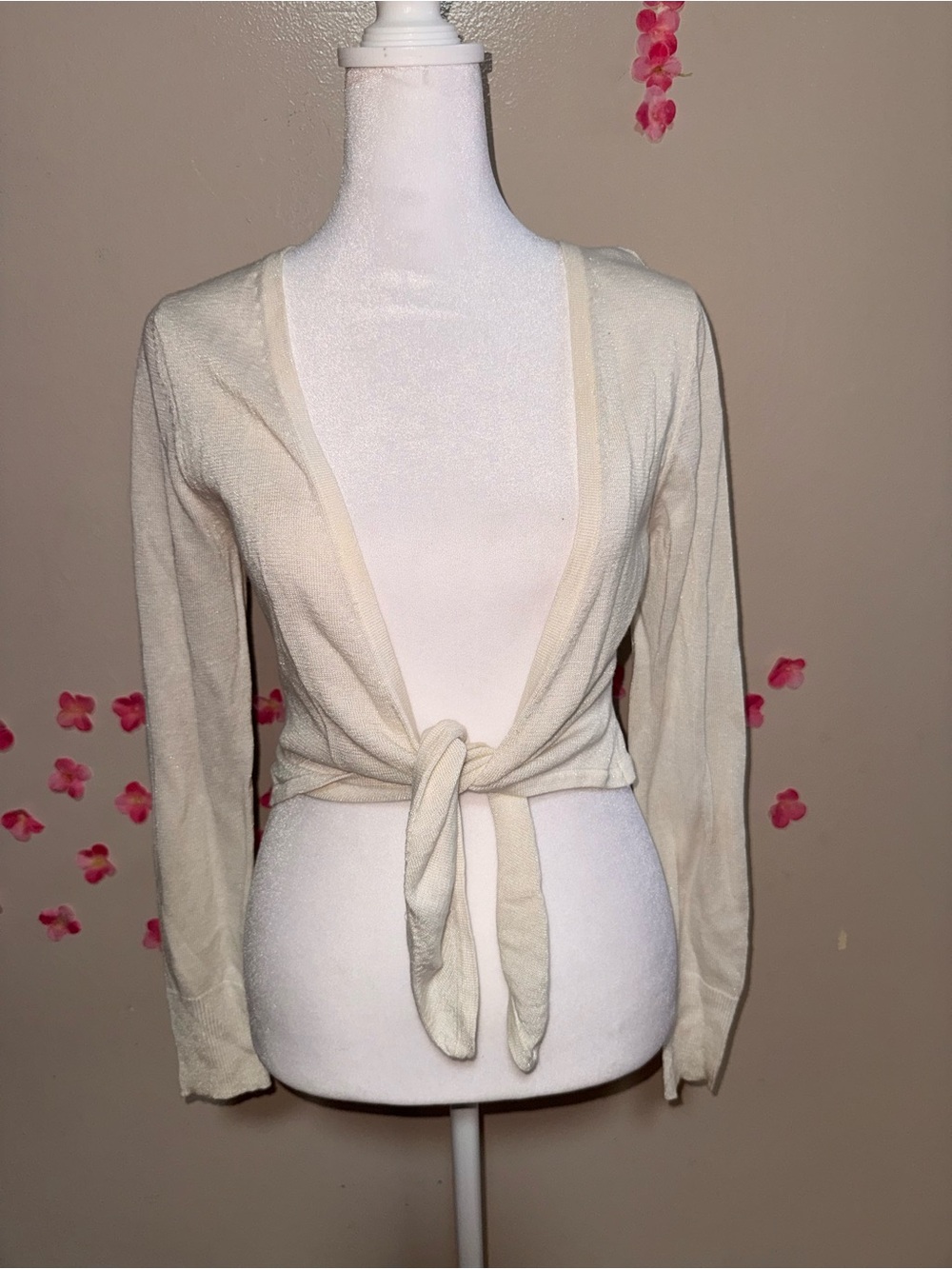 Worthington Cream Tie-Front Lightweight Cardigan